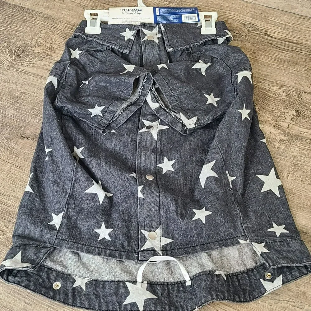 Top Paw Faded Black White Star Denim Dog Jacket Size: XL Shacket Shirt - Picture 5 of 9